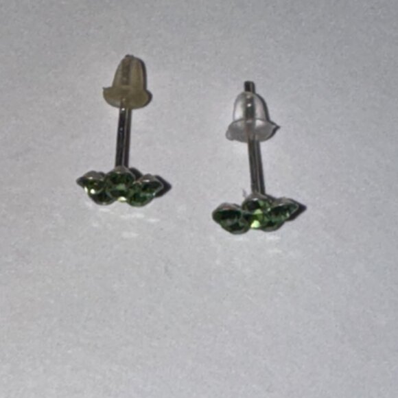 7mm Green Flower Cz And Sterling Post Earrings - Picture 10 of 12
